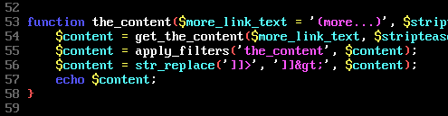 Source code of the_content() function